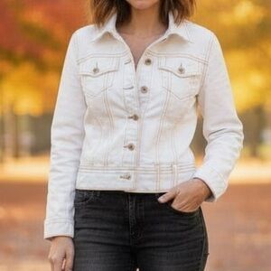 Y2K edc by Esprit, white denim jacket with beige stitching, size Lrg